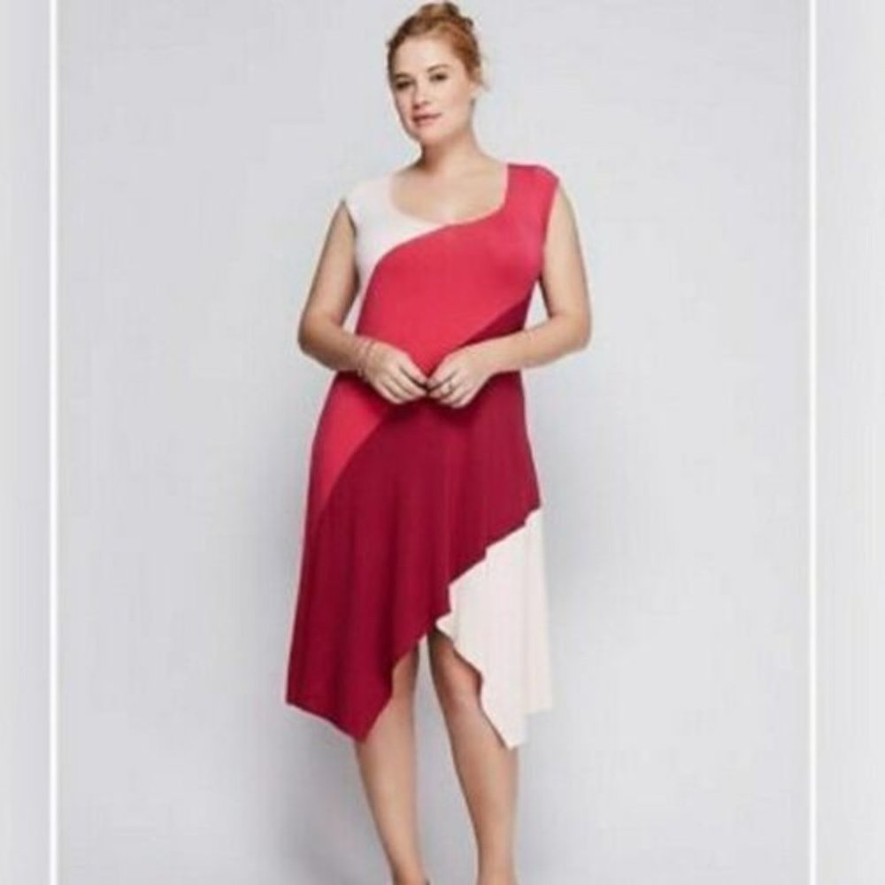 Lane Bryant Colorblock Trapeze Dress Pink Shark Bite Hem Plus Size 14/16 HW8547 - Picture 1 of 6